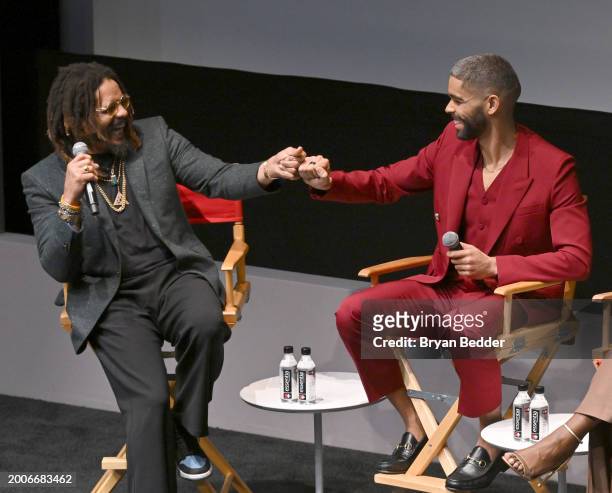 Rohan Marley, Kingsley Ben-Adir and Lashana Lynch speak onstage during a Dotdash Meredith Special Screening of "Bob Marley: One Love" at the Dotdash...