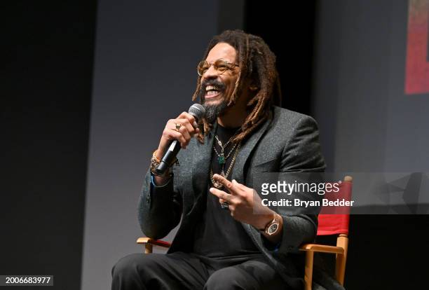 Rohan Marley speaks onstage during the Dotdash Meredith Special Screening of "Bob Marley: One Love" at the Dotdash Meredith Screening Room on...