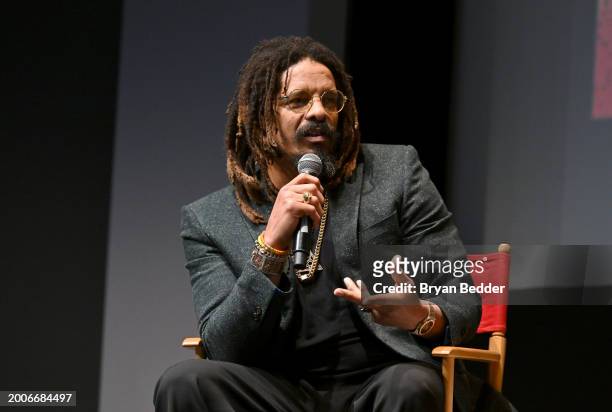 Rohan Marley speaks onstage during the Dotdash Meredith Special Screening of "Bob Marley: One Love" at the Dotdash Meredith Screening Room on...