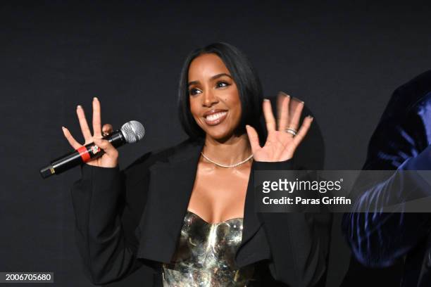 Kelly Rowland speaks onstage during Netflix's MEA CULPA | Girls Night Out Screening With Kelly Rowland & Trevante Rhodes on February 12, 2024 in...