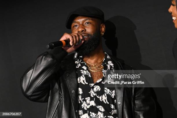 Trevante Rhodes speaks onstage during Netflix's MEA CULPA | Girls Night Out Screening With Kelly Rowland & Trevante Rhodes on February 12, 2024 in...