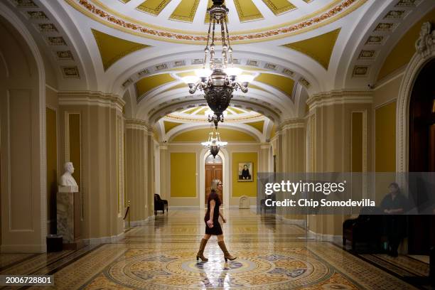 Sen. Kyrsten Sinema heads into the Senate Chamber at the U.S. Capitol on February 12, 2024 in Washington, DC. Following a series of evening votes,...
