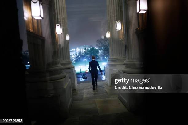 Sen. James Lankford leaves the U.S. Capitol in between votes on February 12, 2024 in Washington, DC. Following a series of evening votes, the Senate...