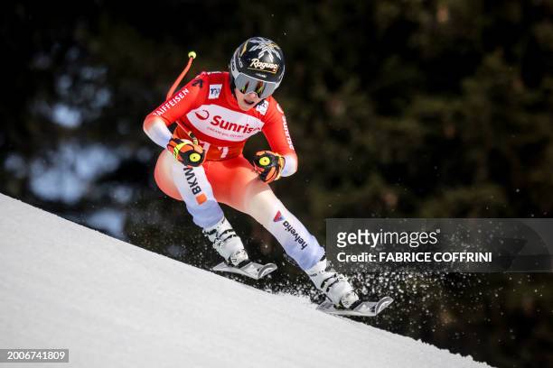 Switzerland's Lara Gut-Behrami competes during the Women's downhill event at the FIS Alpine Ski World Cup in Crans-Montana, Switzerland, on February...