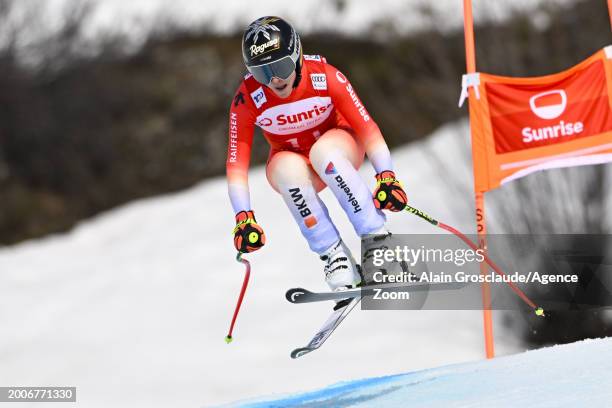 Lara Gut-behrami of Team Switzerland in action during the Audi FIS Alpine Ski World Cup Women's Downhill on February 16, 2024 in Crans Montana,...
