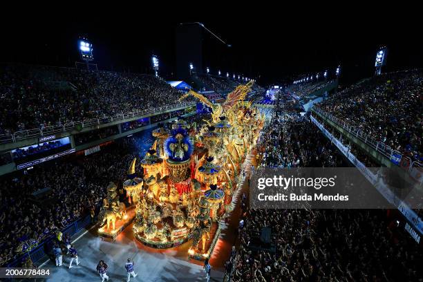 Members of Portela perform during 2024 Carnival parades at Sapucai Sambodrome on February 12, 2024 in Rio de Janeiro, Brazil.