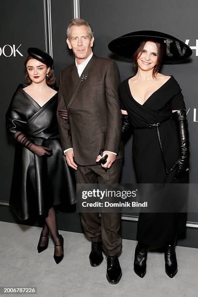 Maisie Williams, Ben Mendelsohn and Juliette Binoche attend Apple TV+'s "The New Look" world premiere at Florence Gould Hall on February 12, 2024 in...