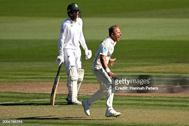 Neil Wagner of the New Zealand Black Caps appeals for a wicket during day one of the Men's Second Test in the series between New Zealand and South...