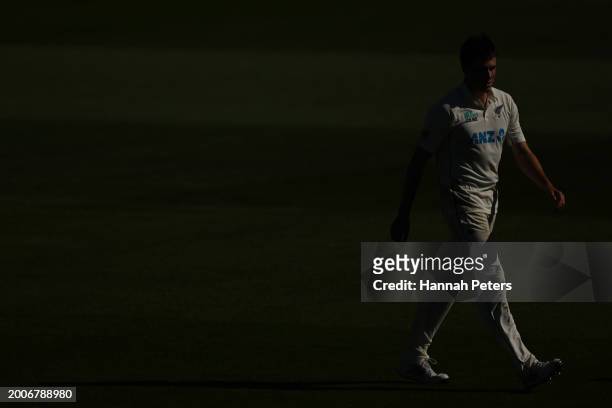 Will O'Rourke of the New Zealand Black Caps walks back to his mark during day one of the Men's Second Test in the series between New Zealand and...