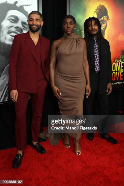 Kingsley Ben-Adir, Lashana Lynch and Sheldon Shepherd attend Paramount's "Bob Marley: One Love" New York Screening on February 12, 2024 in New York...