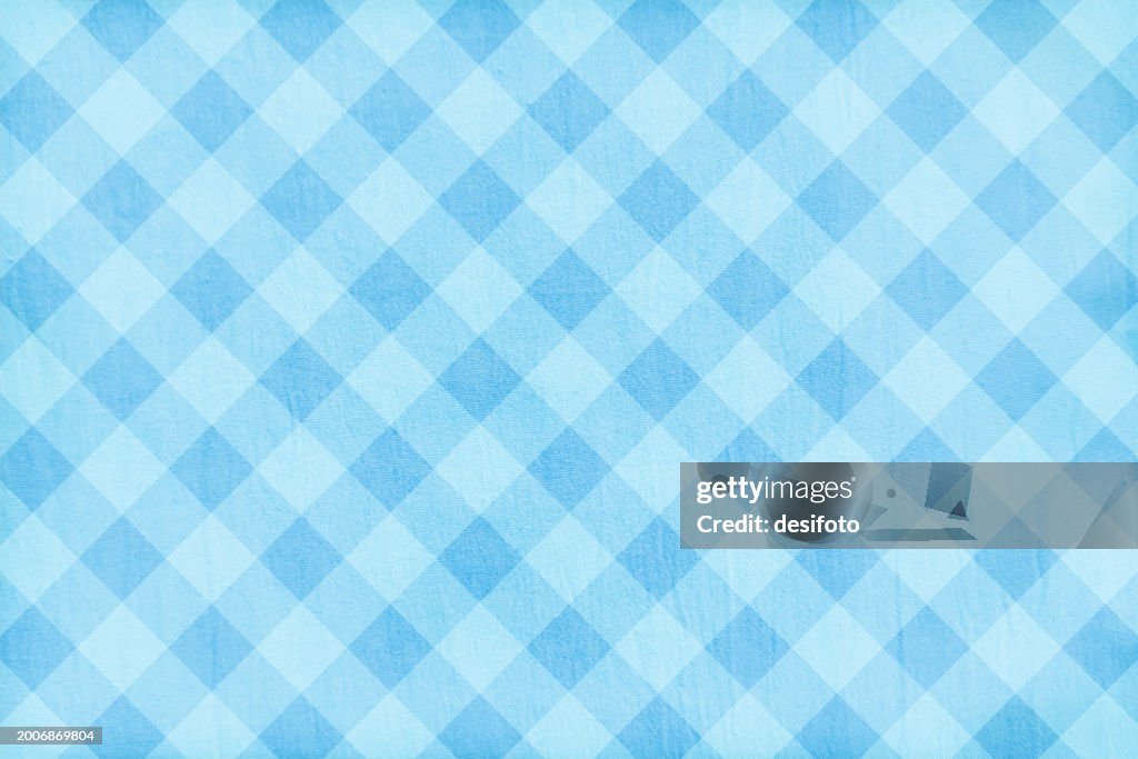 Bright turquoise light sky blue olored soft pastel slanting or oblique checkered crisscross pattern textured horizontal blank empty vector backgrounds like gingham or table cloth or napkin
