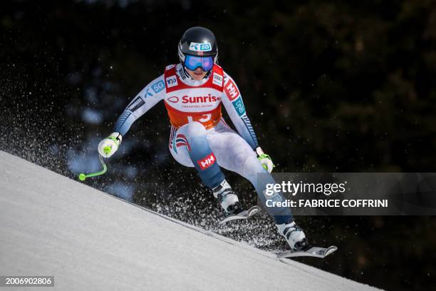 Norway's Kajsa Vickhoff Lie competes during the Women's downhill event at the FIS Alpine Ski World Cup in Crans-Montana, on February 16, 2024.