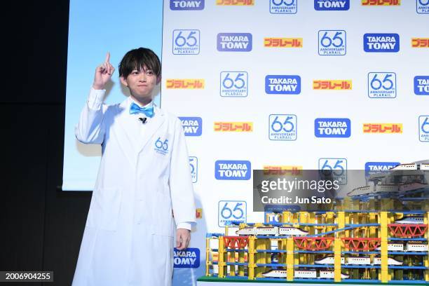 Writer/creator Ryogo Matsumaru attends the press conference for Takara Tomy’s 65th anniversary of Plarail project announcement on February 13, 2024...