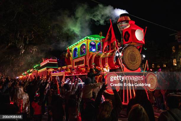 The Smokey Mary float is seen in the Krewe of Orpheus parade during 2024 Mardi Gras on February 12, 2024 in New Orleans, Louisiana.