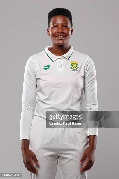 Ayanda Hlubi of South Africa poses during a South Africa Women's Test Cricket 2024 Headshot Session on February 13, 2024 in Perth, Australia.