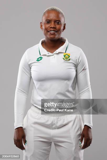 Masabata Klaas of South Africa poses during a South Africa Women's Test Cricket 2024 Headshot Session on February 13, 2024 in Perth, Australia.