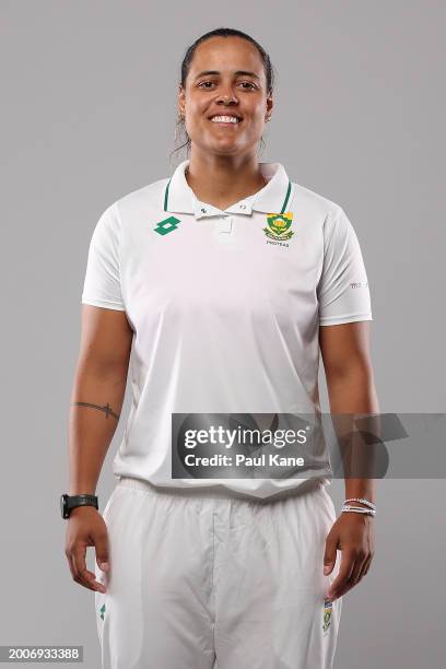Chloe Tryon of South Africa poses during a South Africa Women's Test Cricket 2024 Headshot Session on February 13, 2024 in Perth, Australia.