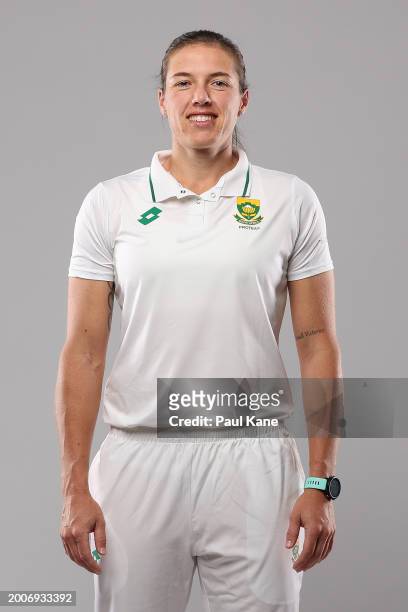 Tazmin Brits of South Africa poses during a South Africa Women's Test Cricket 2024 Headshot Session on February 13, 2024 in Perth, Australia.