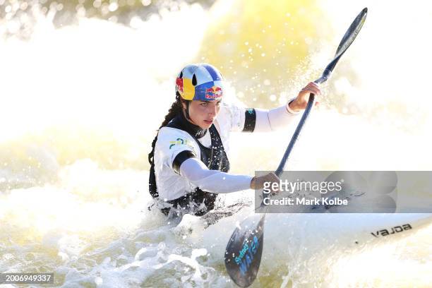 Jessica Fox trains during the Australian 2024 Paris Olympic Games Canoe Slalom Squad Announcement & Training Session at Penrith Whitewater Stadium on...