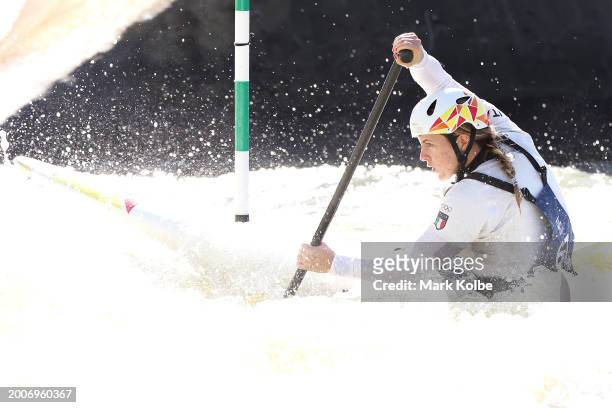 Marta Bertoncelli of Italy trains during the Australian 2024 Paris Olympic Games Canoe Slalom Squad Announcement & Training Session at Penrith...