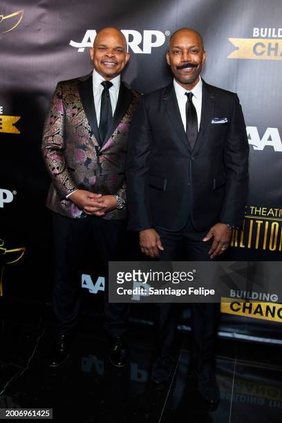 Warren Adams and T. Oliver Reid attend the Black Theatre Coalition Inaugural "Building The Change" Gala at The Rainbow Room on February 12, 2024 in...