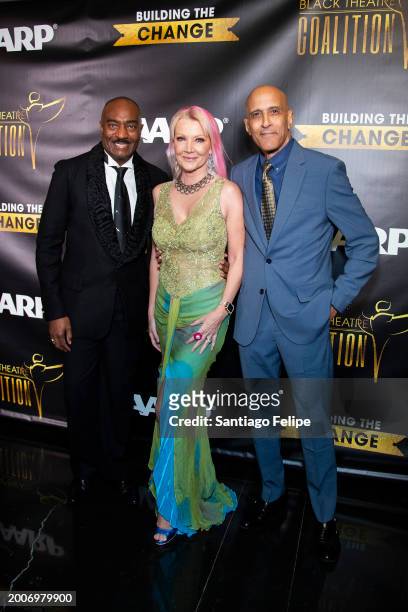 Reggie Van Lee, Malena Belafonte and David Belafonte attend the Black Theatre Coalition Inaugural "Building The Change" Gala at The Rainbow Room on...