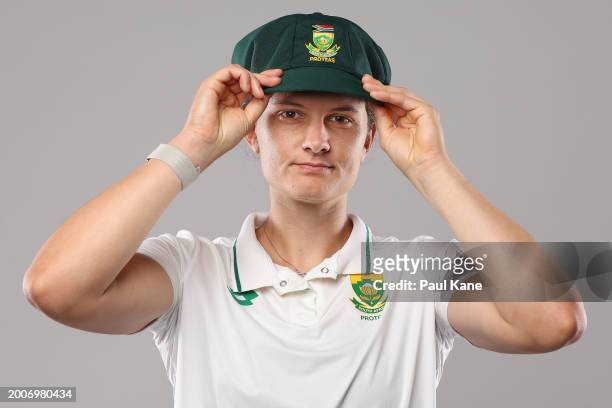 Laura Wolvaardt of South Africa poses during a South Africa Women's Test Cricket 2024 Headshot Session on February 13, 2024 in Perth, Australia.
