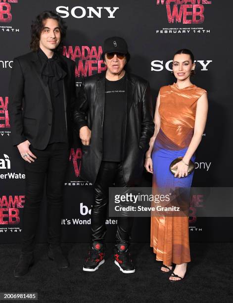 Nick Simmons, Gene Simmons and Sophie Tweed-Simmonsarrives at the World Premiere Of Sony Pictures' "Madame Web" at Regency Village Theatre on...