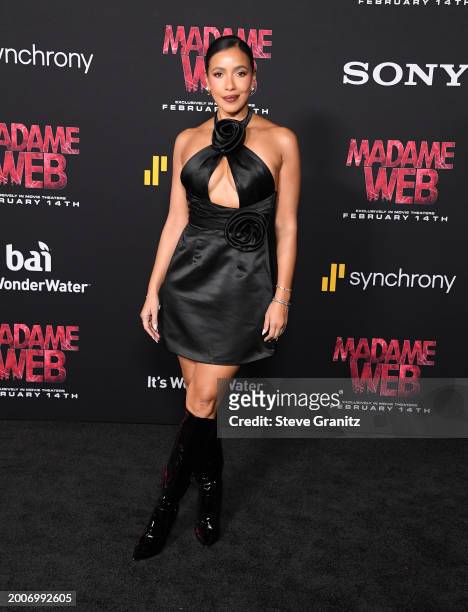 Julissa Bermudez arrives at the World Premiere Of Sony Pictures' "Madame Web" at Regency Village Theatre on February 12, 2024 in Los Angeles,...