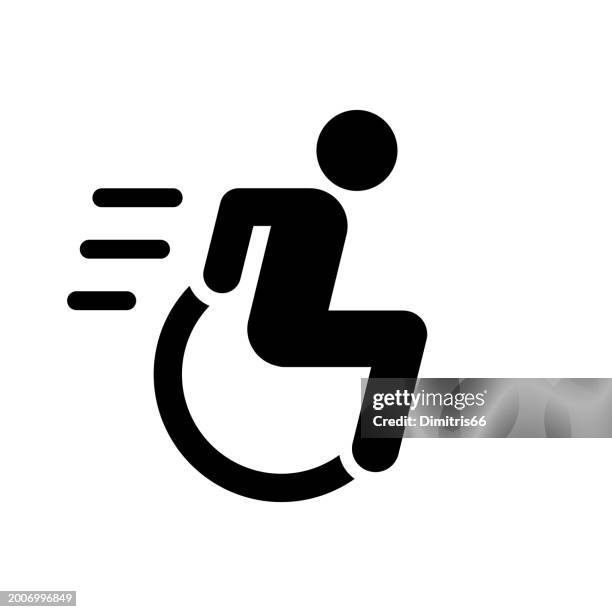 ilustraciones, imágenes clip art, dibujos animados e iconos de stock de icono de atleta en silla de ruedas - atleta discapacitado
