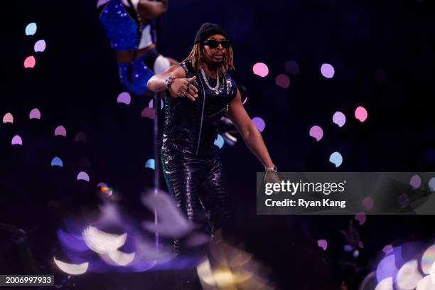 Lil Jon performs onstage during the Apple Music Super Bowl LVIII Halftime Show at Allegiant Stadium on February 11, 2024 in Las Vegas, Nevada.