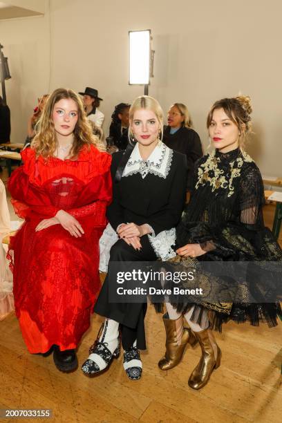 Paris Paloma, Lucy Boynton and Sophie Cookson attend the Bora Aksu AW24 show during London Fashion Week February 2024 at The Hellenic Centre on...