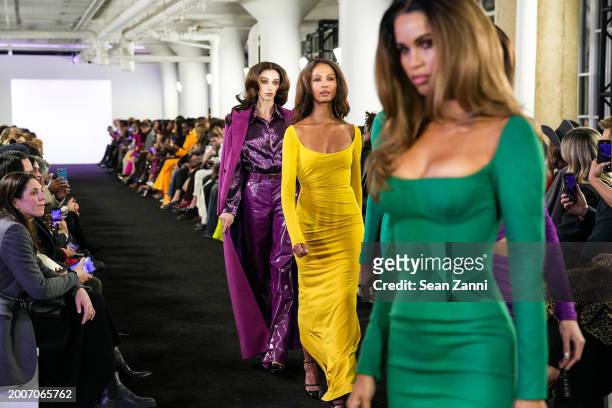 Models walk the runway for the finale at Sergio Hudson F/W 2024 Fashion Show at Starrett-Lehigh Building on February 12, 2024 in New York City.