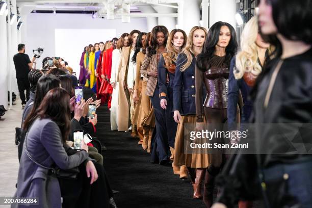 Models walk the runway for the finale at Sergio Hudson F/W 2024 Fashion Show at Starrett-Lehigh Building on February 12, 2024 in New York City.