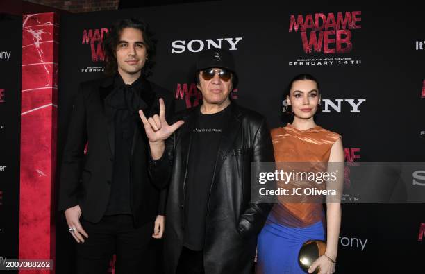 Nick Simmons, Gene Simmons and Sophie Tweed-Simmons at the Red-Carpet World Premiere of Columbia Pictures’ MADAME WEB at the Regency Village Westwood...