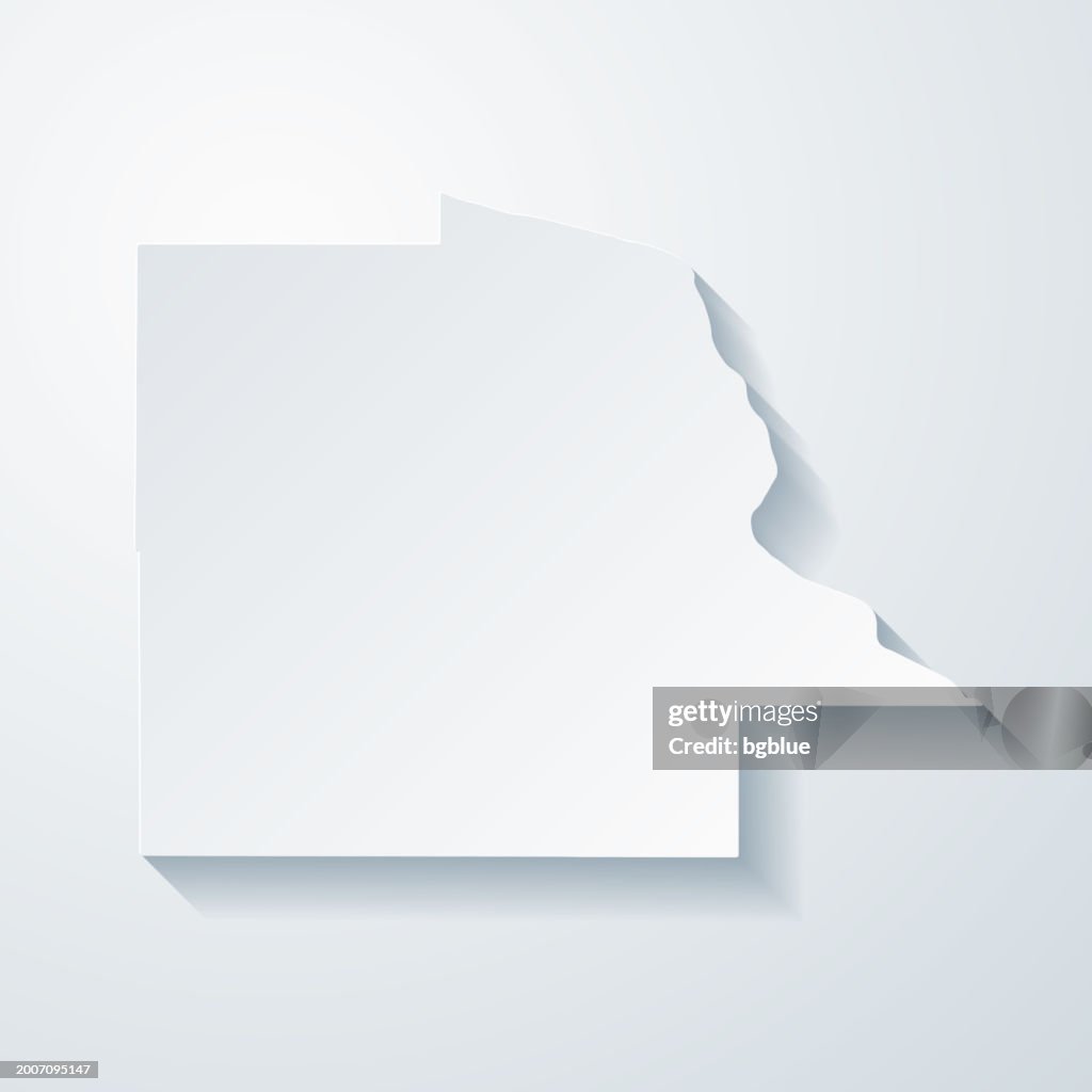 Dubuque County, Iowa. Map with paper cut effect on blank background