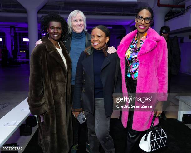 Constance White, Paul Hands, Teri Agins and Keli Goff attend Sergio Hudson F/W 2024 Fashion Show at Starrett-Lehigh Building on February 12, 2024 in...