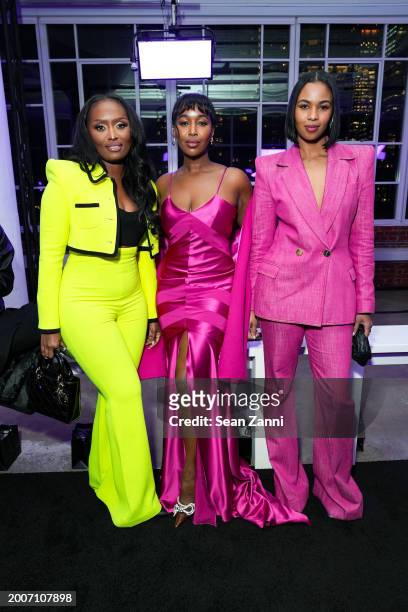 Tenicka Boyd with Nuni Yusuf and Nasteha Yusuf, The Yusufs, at Sergio Hudson F/W 2024 Fashion Show at Starrett-Lehigh Building on February 12, 2024...