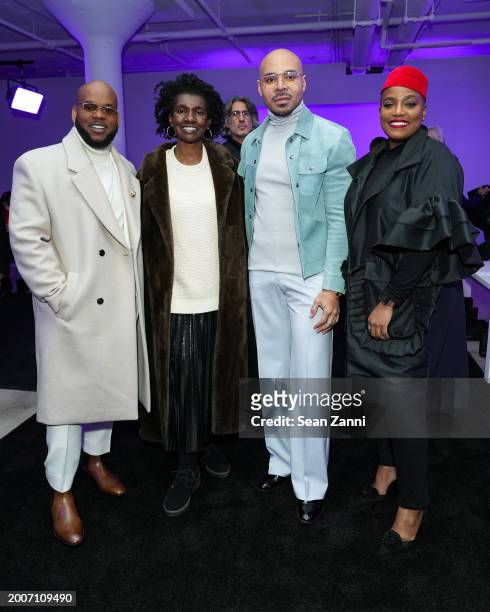 Dayvon Hudson-Jenkins, Constance White, Gary Allen and April Manuel attend Sergio Hudson F/W 2024 Fashion Show at Starrett-Lehigh Building on...