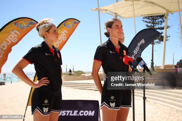 S Perth Lynx Players Miela Goodchild, Anneli Maley and Amy Atwell speak during the 3x3Hustle Scarborough Beach Slam & Junior Nationals Launch at...