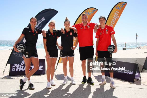 S Perth Lynx Players Anneli Maley, Miela Goodchild and Amy Atwell and NBL’s Perth Wildcats players Jesse Wagstaff and Ben Henshall of the Wildcats...