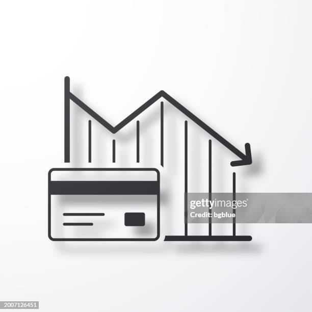 declining graph with credit card. icon with shadow on white background - low pay stock illustrations