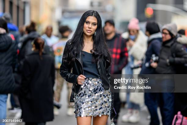 Margo Sah wears Revolve Boots and and an Intimacy top outside the Pamella Roland Show at Starrett-Lehigh Building during New York Fashion Week on...
