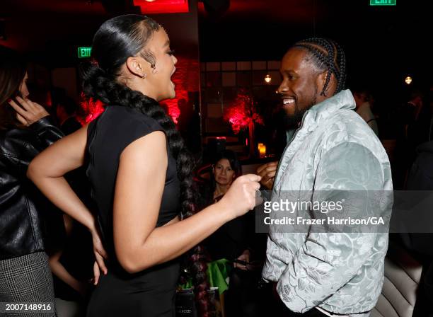 Celeste O'Connor and Shameik Moore attend World Premiere of Sony Pictures' "Madame Web" after party held at STK Steakhouse on February 12, 2024 in...