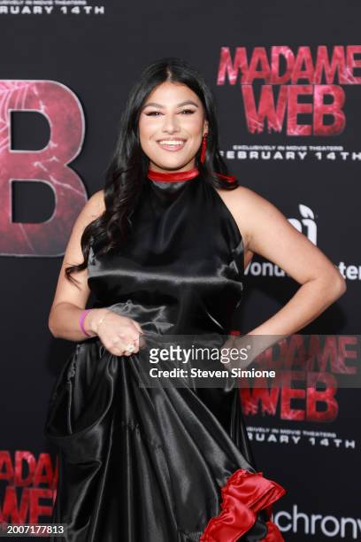 Andrea Casanova attends the World Premiere Of Sony Pictures' "Madame Web" at Regency Village Theatre on February 12, 2024 in Los Angeles, California.