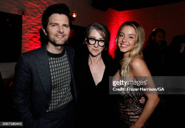 Adam Scott, SJ Clarkson, Sydney Sweeney, attend the World Premiere of Sony Pictures' "Madame Web" after party held at STK Steakhouse on February 12,...