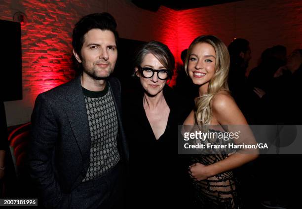 Adam Scott, SJ Clarkson, Sydney Sweeney, attend the World Premiere of Sony Pictures' "Madame Web" after party held at STK Steakhouse on February 12,...