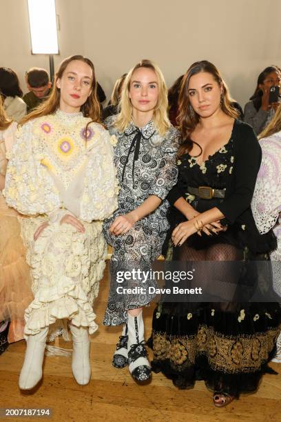 Allie Buckley, Joanna Vanderham and Amber Le Bon attend the Bora Aksu AW24 show during London Fashion Week February 2024 at The Hellenic Centre on...