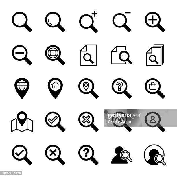 ilustraciones, imágenes clip art, dibujos animados e iconos de stock de conjunto de iconos de búsqueda - zoom hacia dentro