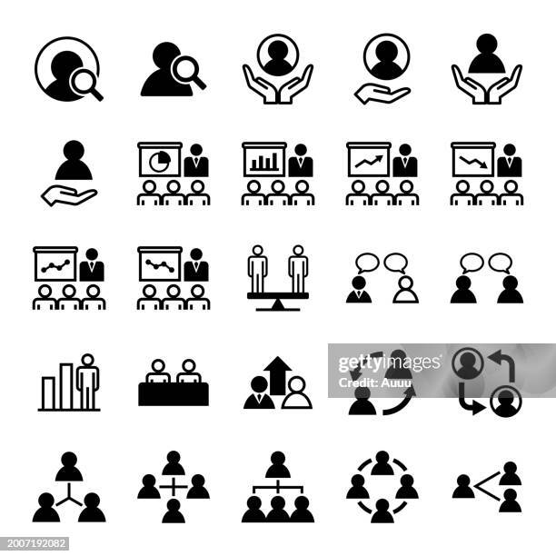 set of human resources icons set - computer programmer team stock illustrations